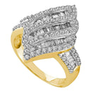 14kt Yellow Gold Women's Round Baguette Diamond Oval Stripe Cluster Ring 1.00 Cttw - FREE Shipping (US/CAN)-Gold & Diamond Fashion Rings-5-JadeMoghul Inc.