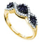 14kt Yellow Gold Women's Round Black Color Enhanced Diamond Flower Cluster Band Ring 1/2 Cttw - FREE Shipping (US/CAN)-Gold & Diamond Cluster Rings-5-JadeMoghul Inc.
