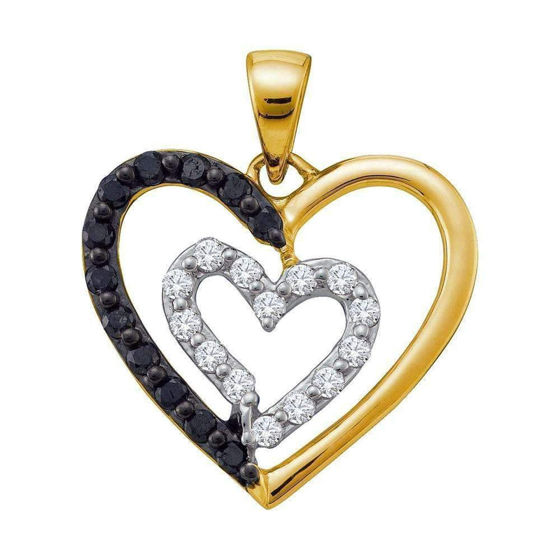14kt Yellow Gold Women's Round Black Color Enhanced Diamond Heart Love Pendant 1-2 Cttw - FREE Shipping (US/CAN)-Gold & Diamond Pendants & Necklaces-JadeMoghul Inc.