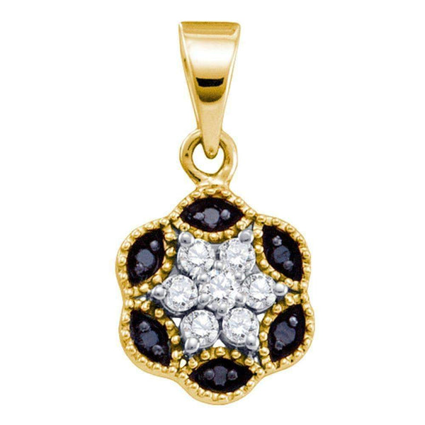 14kt Yellow Gold Womens Round Black Color Enhanced Diamond Hexagon Cluster Pendant 1-5 Cttw-Gold & Diamond Pendants & Necklaces-JadeMoghul Inc.