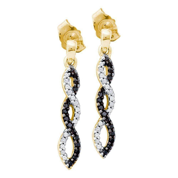 14kt Yellow Gold Women's Round Black Color Enhanced Diamond Infinity Dangle Earrings 1-6 Cttw - FREE Shipping (USA/CAN)-Gold & Diamond Earrings-JadeMoghul Inc.