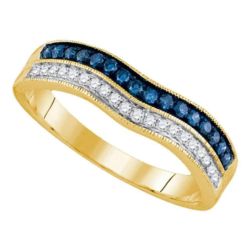 14kt Yellow Gold Womens Round Blue Color Enhanced Diamond Band Ring 1/4 Cttw-Gold & Diamond Bands-10.5-JadeMoghul Inc.