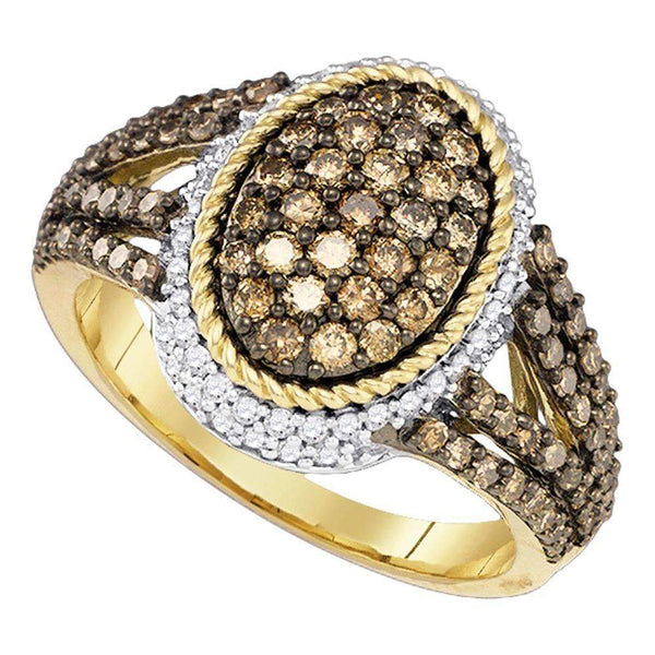 14kt Yellow Gold Women's Round Brown Color Enhanced Diamond Cluster Ring 1-1/5 Cttw - FREE Shipping (US/CAN)-Gold & Diamond Cluster Rings-5-JadeMoghul Inc.