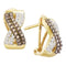 14kt Yellow Gold Women's Round Brown Color Enhanced Diamond Crossover Hoop Earrings 1-2 Cttw - FREE Shipping (USA/CAN)-Gold & Diamond Earrings-JadeMoghul Inc.