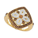 14kt Yellow Gold Women's Round Brown Color Enhanced Diamond Square Fashion Ring 3/8 Cttw - FREE Shipping (US/CAN)-Gold & Diamond Fashion Rings-5-JadeMoghul Inc.