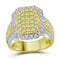 14kt Yellow Gold Women's Round Canary Yellow Diamond Rectangle Cluster Ring 2-1-3 Cttw - FREE Shipping (US/CAN)-Gold & Diamond Cluster Rings-JadeMoghul Inc.