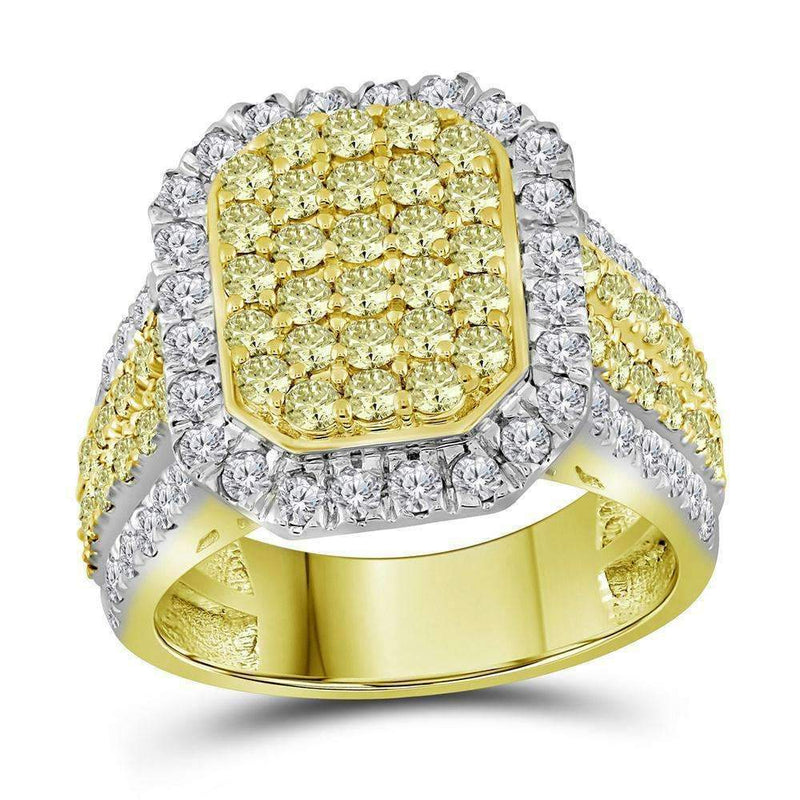 14kt Yellow Gold Women's Round Canary Yellow Diamond Rectangle Cluster Ring 2-1-3 Cttw - FREE Shipping (US/CAN)-Gold & Diamond Cluster Rings-JadeMoghul Inc.