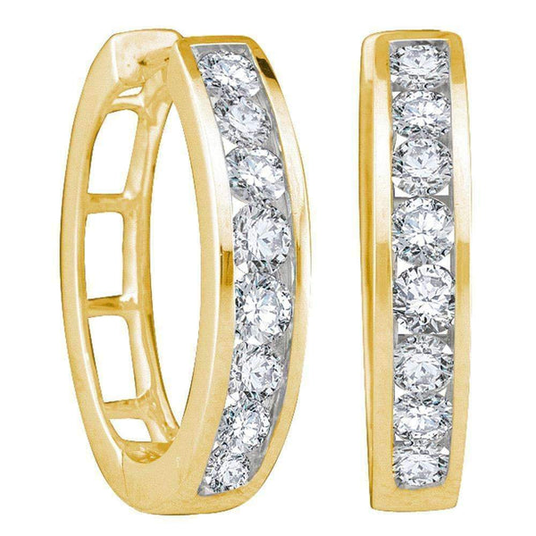 14kt Yellow Gold Women's Round Channel-set Diamond Hoop Earrings 1-2 Cttw - FREE Shipping (US/CAN)-Gold & Diamond Earrings-JadeMoghul Inc.