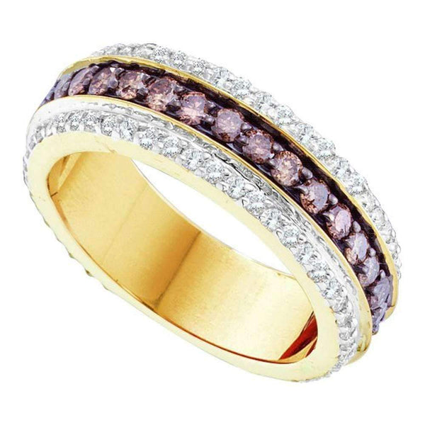 14kt Yellow Gold Women's Round Cognac-brown Color Enhanced Diamond Band Ring 1-3-8 Cttw - FREE Shipping (US/CAN)-Gold & Diamond Bands-JadeMoghul Inc.