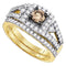 14kt Yellow Gold Women's Round Cognac-brown Color Enhanced Diamond Bridal Wedding Engagement Ring Band Set 1.00 Cttw - FREE Shipping (US/CAN)-Gold & Diamond Wedding Ring Sets-5-JadeMoghul Inc.