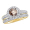 14kt Yellow Gold Women's Round Cognac-brown Color Enhanced Diamond Bridal Wedding Engagement Ring Set Size 8-Gold & Diamond Wedding Ring Sets-7-JadeMoghul Inc.