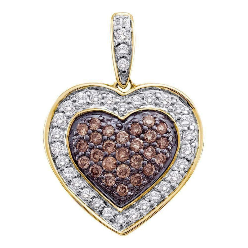 14kt Yellow Gold Women's Round Cognac-brown Color Enhanced Diamond Heart Love Pendant 1-2 Cttw - FREE Shipping (US/CAN)-Gold & Diamond Pendants & Necklaces-JadeMoghul Inc.