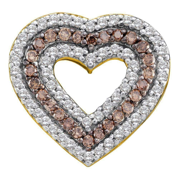 14kt Yellow Gold Women's Round Cognac-brown Color Enhanced Diamond Heart Outline Pendant 3-4 Cttw - FREE Shipping (US/CAN)-Gold & Diamond Pendants & Necklaces-JadeMoghul Inc.
