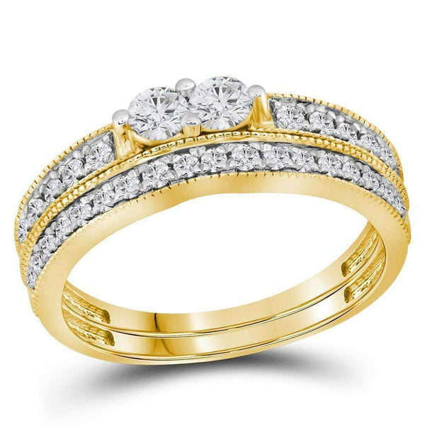14kt Yellow Gold Women's Round Diamond 2-Stone Bridal Wedding Engagement Ring Band Set 3/4 Cttw - FREE Shipping (US/CAN)-Wedding Jewelry-8-JadeMoghul Inc.