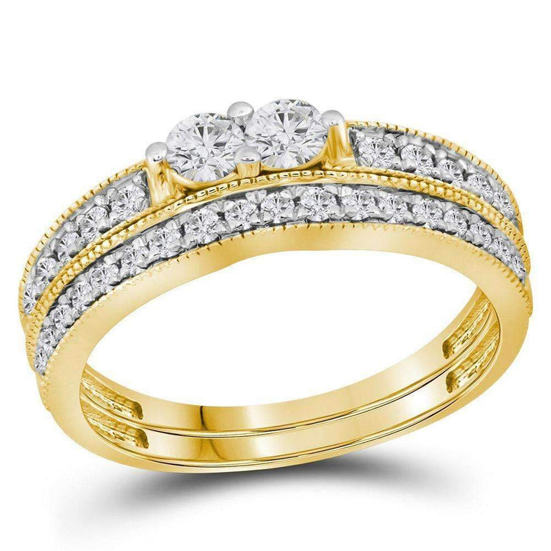 14kt Yellow Gold Women's Round Diamond 2-Stone Bridal Wedding Engagement Ring Band Set 3/4 Cttw - FREE Shipping (US/CAN)-Wedding Jewelry-8-JadeMoghul Inc.