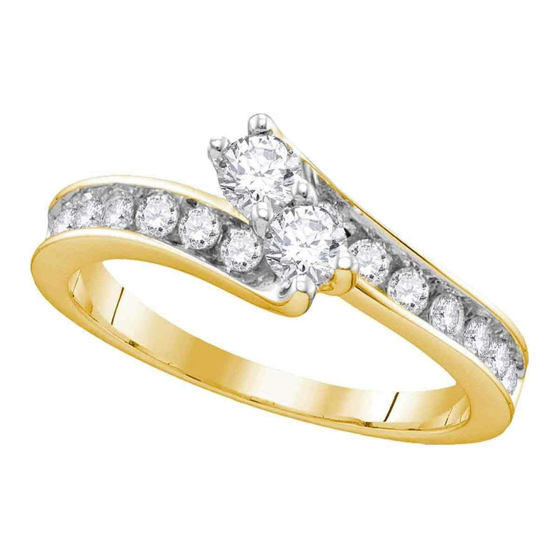 14kt Yellow Gold Womens Round Diamond 2-stone Hearts Together Bridal Wedding Engagement Ring 1-1/2 Cttw-Gold & Diamond Engagement & Anniversary Rings-8-JadeMoghul Inc.