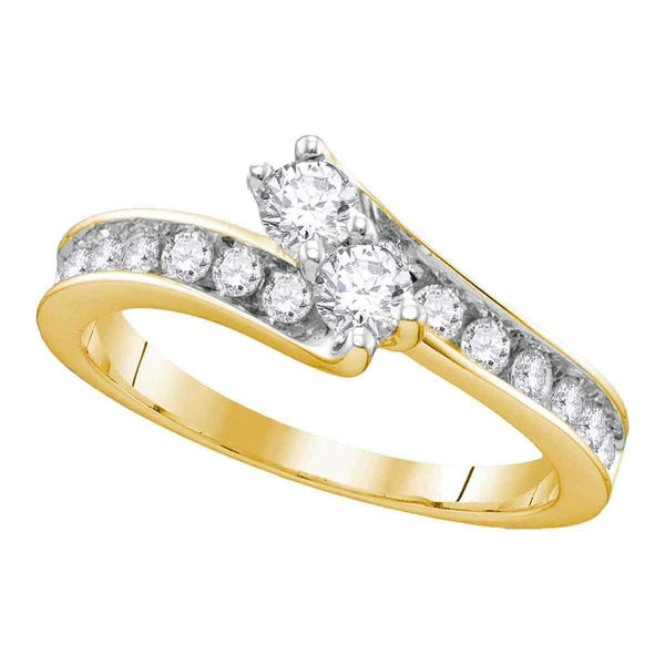 14kt Yellow Gold Women's Round Diamond 2-stone Hearts Together Bridal Wedding Engagement Ring 1.00 Cttw - FREE Shipping (US/CAN) (Certified)-Wedding Jewelry-5-JadeMoghul Inc.