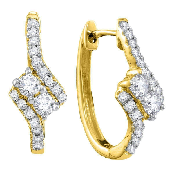 14kt Yellow Gold Women's Round Diamond 2-stone Hearts Together Bypass Hoop Earrings 1-2 Cttw - FREE Shipping (US/CAN)-Gold & Diamond Earrings-JadeMoghul Inc.