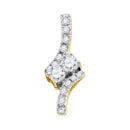 14kt Yellow Gold Womens Round Diamond 2-stone Hearts Together Pendant 1-4 Cttw - FREE Shipping (US/CAN)-Gold & Diamond Pendants & Necklaces-JadeMoghul Inc.