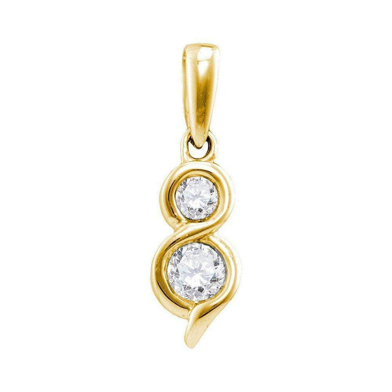 14kt Yellow Gold Women's Round Diamond 2-stone Hearts Together Pendant 1-4 Cttw - FREE Shipping (US/CAN)-Gold & Diamond Pendants & Necklaces-JadeMoghul Inc.