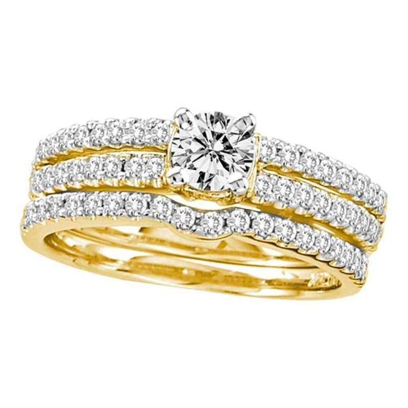 14kt Yellow Gold Women's Round Diamond 3-Piece Bridal Wedding Engagement Ring Band Set 1.00 Cttw - FREE Shipping (US/CAN)-Gold & Diamond Wedding Ring Sets-JadeMoghul Inc.