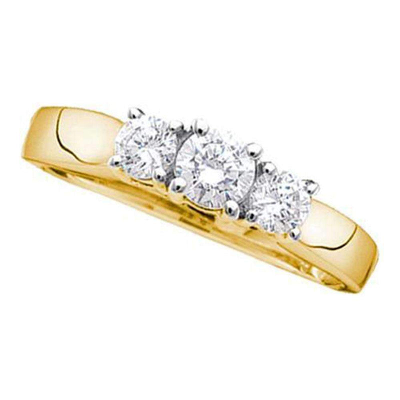 14kt Yellow Gold Women's Round Diamond 3-stone Bridal Wedding Engagement Ring 1/2 Cttw - FREE Shipping (US/CAN)-Wedding Jewelry-5-JadeMoghul Inc.