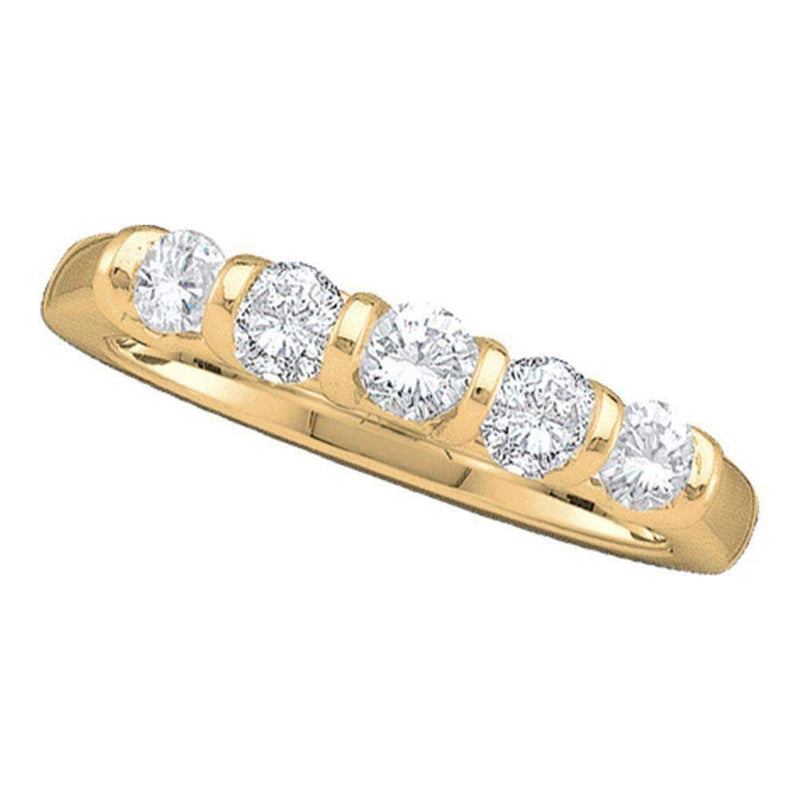14kt Yellow Gold Women's Round Diamond 5-stone Single Row Wedding Band 1/2 Cttw - FREE Shipping (US/CAN)-Wedding Jewelry-5-JadeMoghul Inc.