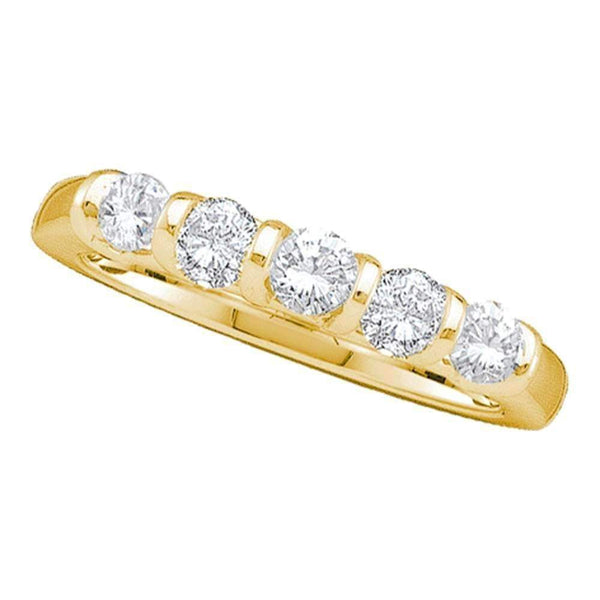 14kt Yellow Gold Women's Round Diamond 5-stone Wedding Anniversary Band 1.00 Cttw - FREE Shipping (US/CAN)-Gold & Diamond Wedding Jewelry-5-JadeMoghul Inc.