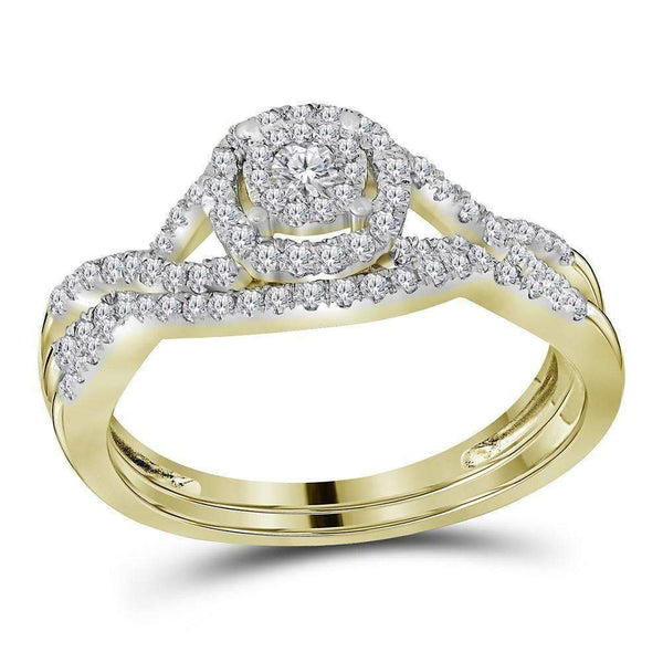 14kt Yellow Gold Womens Round Diamond Bridal Wedding Engagement Ring Band Set 1-2 Cttw - FREE Shipping (US/CAN)-Gold & Diamond Wedding Ring Sets-JadeMoghul Inc.