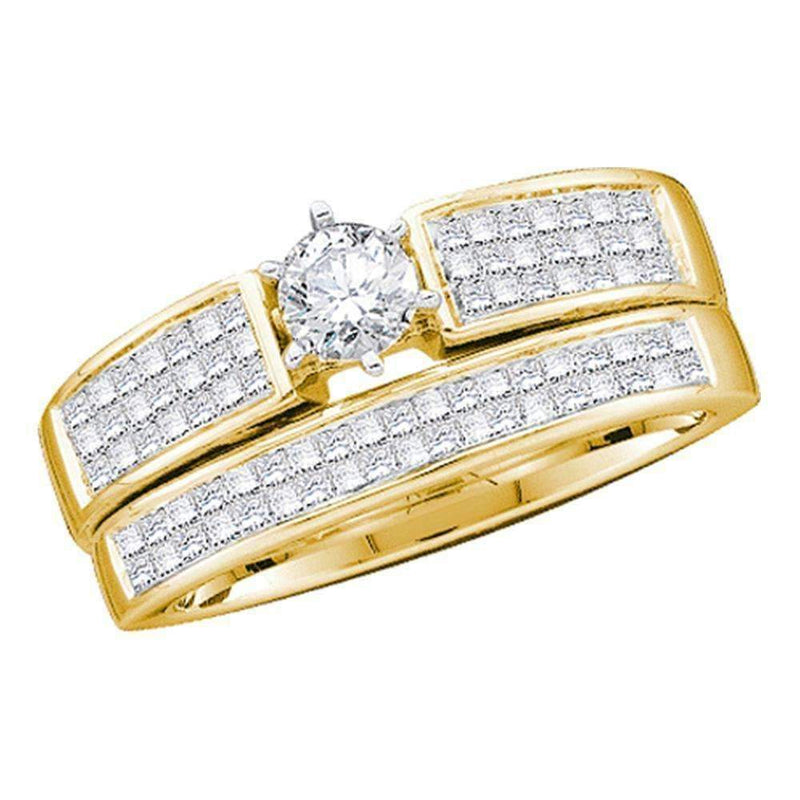 14kt Yellow Gold Women's Round Diamond Bridal Wedding Engagement Ring Band Set 1.00 Cttw - FREE Shipping (US/CAN)-Gold & Diamond Wedding Ring Sets-5-JadeMoghul Inc.