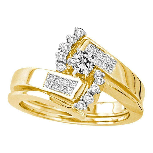 14kt Yellow Gold Women's Round Diamond Bridal Wedding Engagement Ring Band Set 1/2 Cttw - FREE Shipping (US/CAN)-Gold & Diamond Wedding Ring Sets-5.5-JadeMoghul Inc.