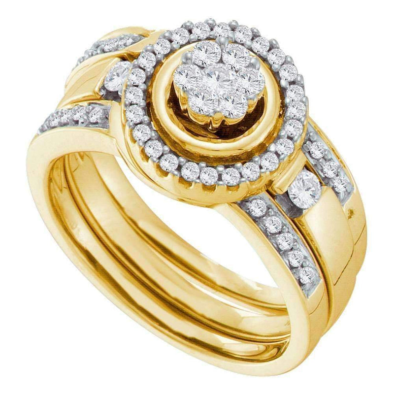 14kt Yellow Gold Women's Round Diamond Bridal Wedding Engagement Ring Band Set 1/2 Cttw - FREE Shipping (US/CAN)-Gold & Diamond Wedding Ring Sets-5-JadeMoghul Inc.