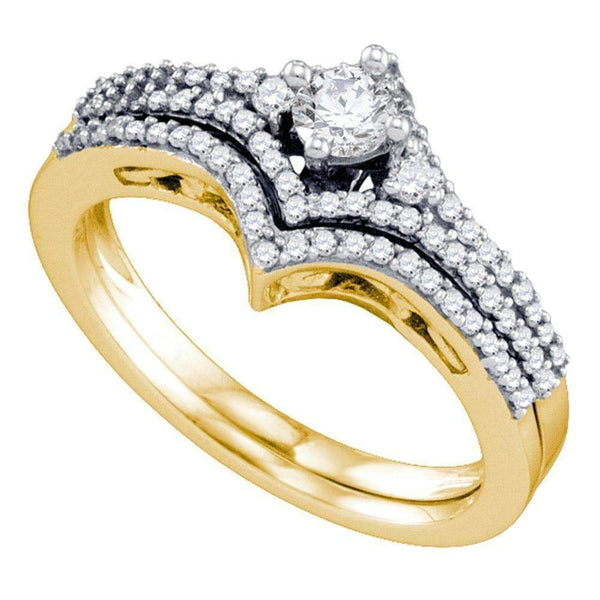 14kt Yellow Gold Women's Round Diamond Bridal Wedding Engagement Ring Band Set 1/2 Cttw - FREE Shipping (US/CAN)-Gold & Diamond Wedding Ring Sets-5-JadeMoghul Inc.