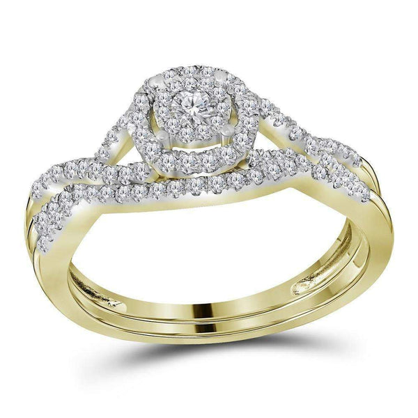 14kt Yellow Gold Womens Round Diamond Bridal Wedding Engagement Ring Band Set 1/2 Cttw - FREE Shipping (US/CAN)-Gold & Diamond Wedding Ring Sets-5-JadeMoghul Inc.