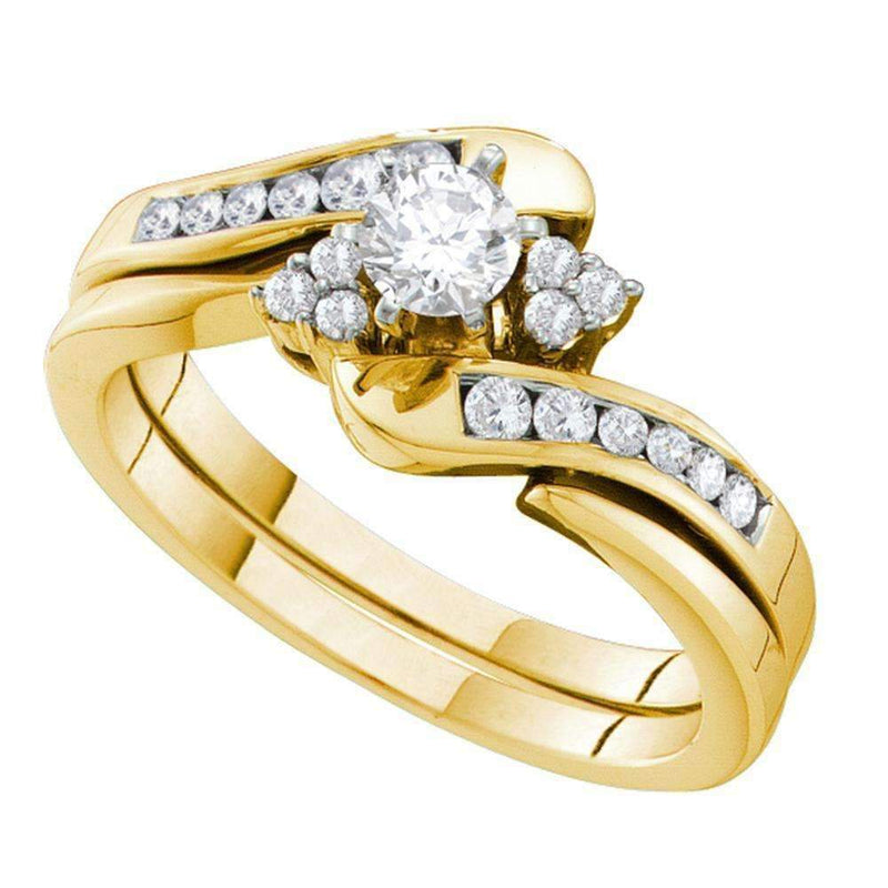 14kt Yellow Gold Women's Round Diamond Bridal Wedding Engagement Ring Band Set 1/2 Cttw - FREE Shipping (US/CAN)-Gold & Diamond Wedding Ring Sets-6-JadeMoghul Inc.