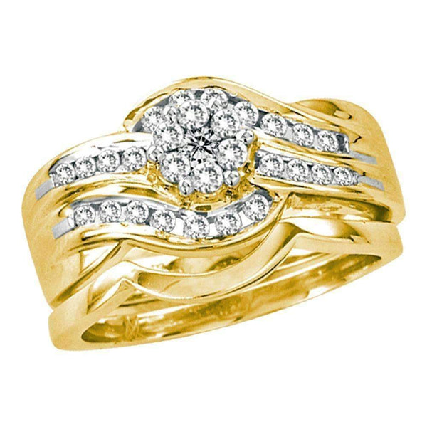 14kt Yellow Gold Women's Round Diamond Bridal Wedding Engagement Ring Band Set 1/2 Cttw - FREE Shipping (US/CAN)-Gold & Diamond Wedding Ring Sets-9-JadeMoghul Inc.