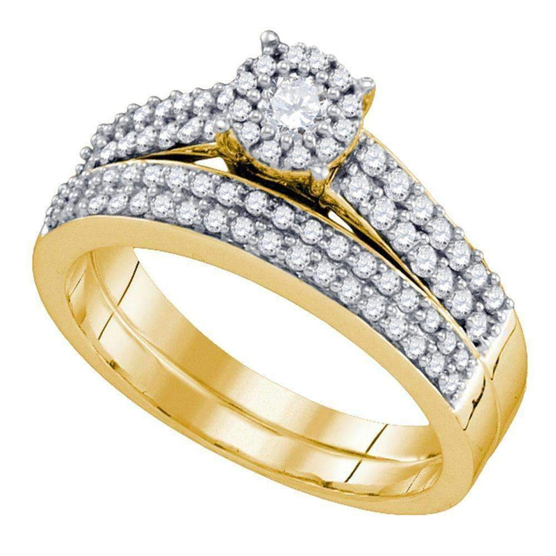 14kt Yellow Gold Women's Round Diamond Bridal Wedding Engagement Ring Band Set 5/8 Cttw - FREE Shipping (US/CAN)-Gold & Diamond Wedding Ring Sets-5-JadeMoghul Inc.