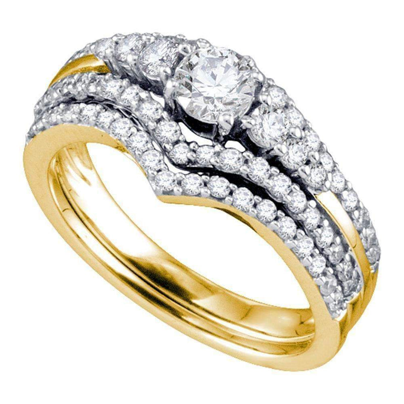 14kt Yellow Gold Women's Round Diamond Chevron Bridal Wedding Engagement Ring Band Set 1.00 Cttw - FREE Shipping (US/CAN)-Gold & Diamond Wedding Ring Sets-5-JadeMoghul Inc.