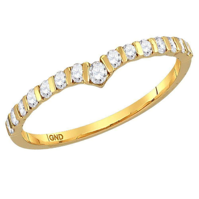 14kt Yellow Gold Women's Round Diamond Chevron Stackable Band Ring 1/4 Cttw - FREE Shipping (US/CAN)-Rings And Bands-5-JadeMoghul Inc.