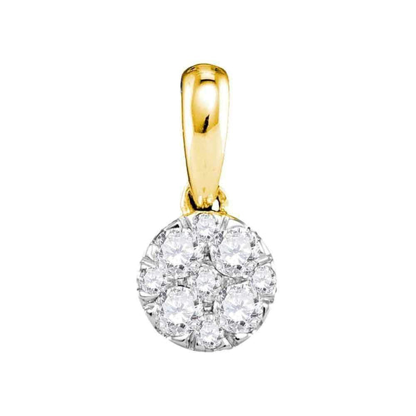 14kt Yellow Gold Women's Round Diamond Circle Cluster Pendant 1-4 Cttw - FREE Shipping (US/CAN)-Gold & Diamond Pendants & Necklaces-JadeMoghul Inc.