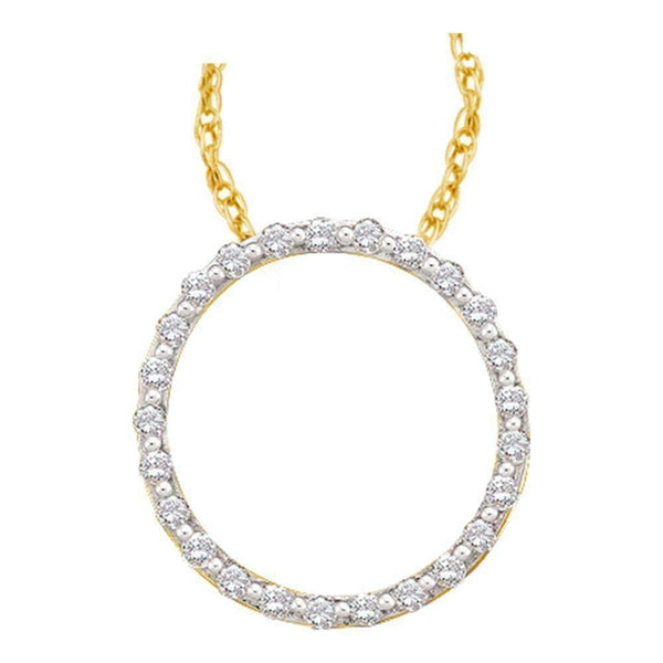 14kt Yellow Gold Women's Round Diamond Circle Outline Pendant 1-2 Cttw - FREE Shipping (US/CAN)-Gold & Diamond Pendants & Necklaces-JadeMoghul Inc.