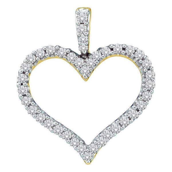 14kt Yellow Gold Women's Round Diamond Classic Heart Outline Pendant 3-8 Cttw - FREE Shipping (US/CAN)-Gold & Diamond Pendants & Necklaces-JadeMoghul Inc.