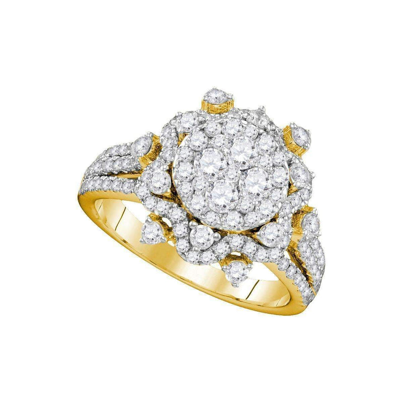 14kt Yellow Gold Women's Round Diamond Cluster Bridal Wedding Engagement Ring 1-5/8 Cttw - FREE Shipping (US/CAN)-Wedding Jewelry-6-JadeMoghul Inc.