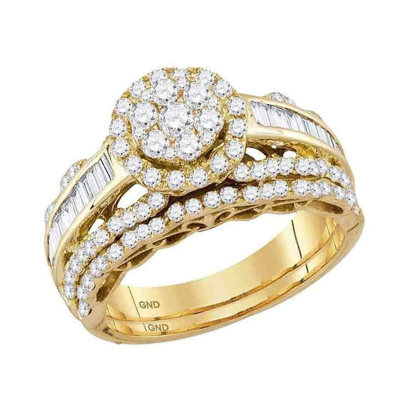 14kt Yellow Gold Women's Round Diamond Cluster Bridal Wedding Engagement Ring Band Set 1-1/2 Cttw - FREE Shipping (US/CAN)-Gold & Diamond Wedding Ring Sets-5-JadeMoghul Inc.