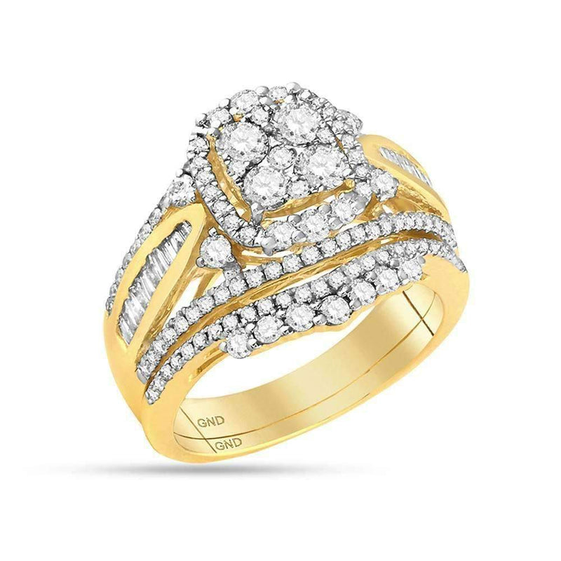 14kt Yellow Gold Women's Round Diamond Cluster Bridal Wedding Engagement Ring Band Set 1-1/2 Cttw - FREE Shipping (US/CAN)-Wedding Jewelry-6-JadeMoghul Inc.