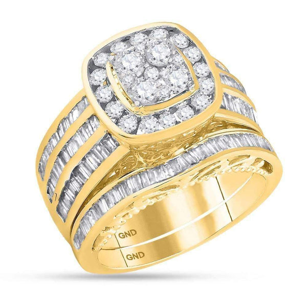 14kt Yellow Gold Women's Round Diamond Cluster Bridal Wedding Engagement Ring Band Set 1-3/4 Cttw - FREE Shipping (US/CAN)-Gold & Diamond Wedding Ring Sets-5-JadeMoghul Inc.