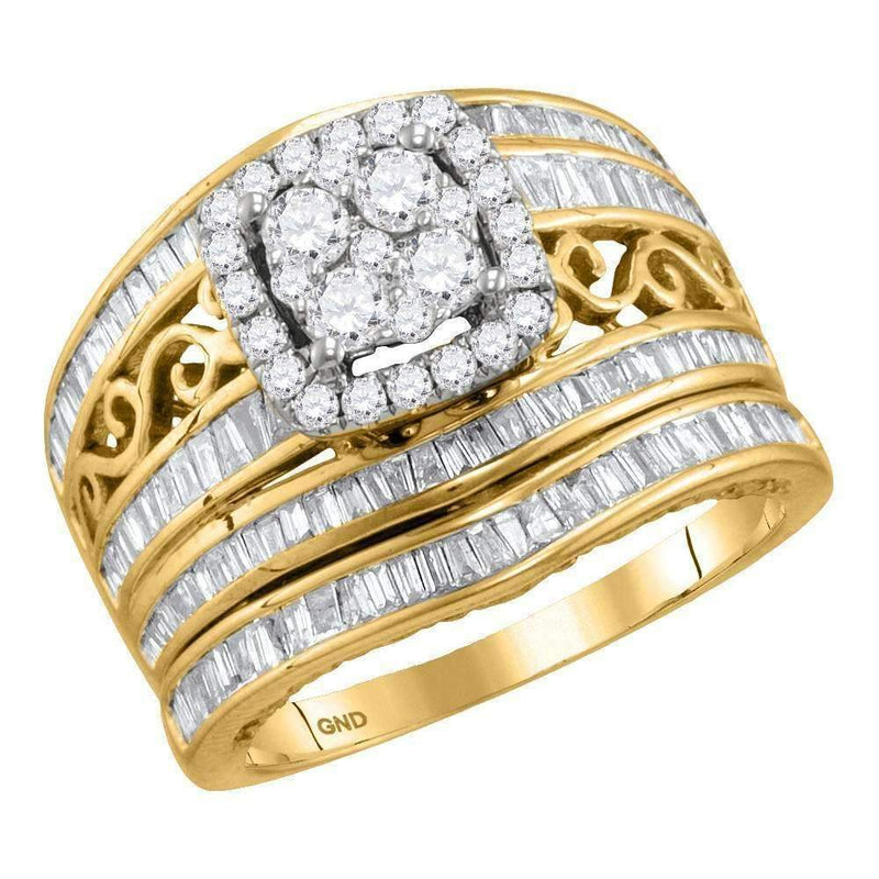 14kt Yellow Gold Women's Round Diamond Cluster Bridal Wedding Engagement Ring Band Set 1-3/8 Cttw - FREE Shipping (US/CAN)-Gold & Diamond Wedding Ring Sets-5-JadeMoghul Inc.