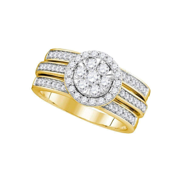 14kt Yellow Gold Women's Round Diamond Cluster Bridal Wedding Engagement Ring Band Set 1.00 Cttw - FREE Shipping (US/CAN)-Gold & Diamond Wedding Ring Sets-5-JadeMoghul Inc.