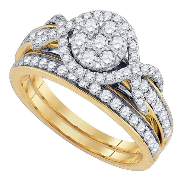 14kt Yellow Gold Women's Round Diamond Cluster Bridal Wedding Engagement Ring Band Set 1.00 Cttw - FREE Shipping (US/CAN)-Gold & Diamond Wedding Ring Sets-6.5-JadeMoghul Inc.