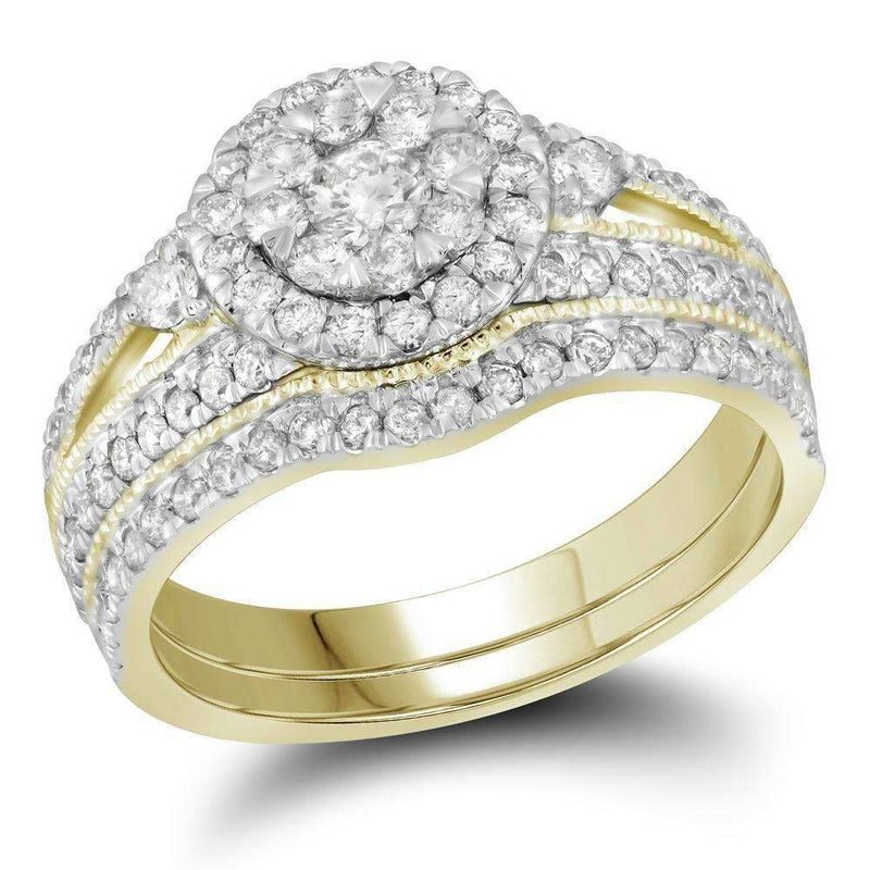 14kt Yellow Gold Women's Round Diamond Cluster Bridal Wedding Engagement Ring Band Set 1.00 Cttw - FREE Shipping (US/CAN)-Wedding Jewelry-5-JadeMoghul Inc.